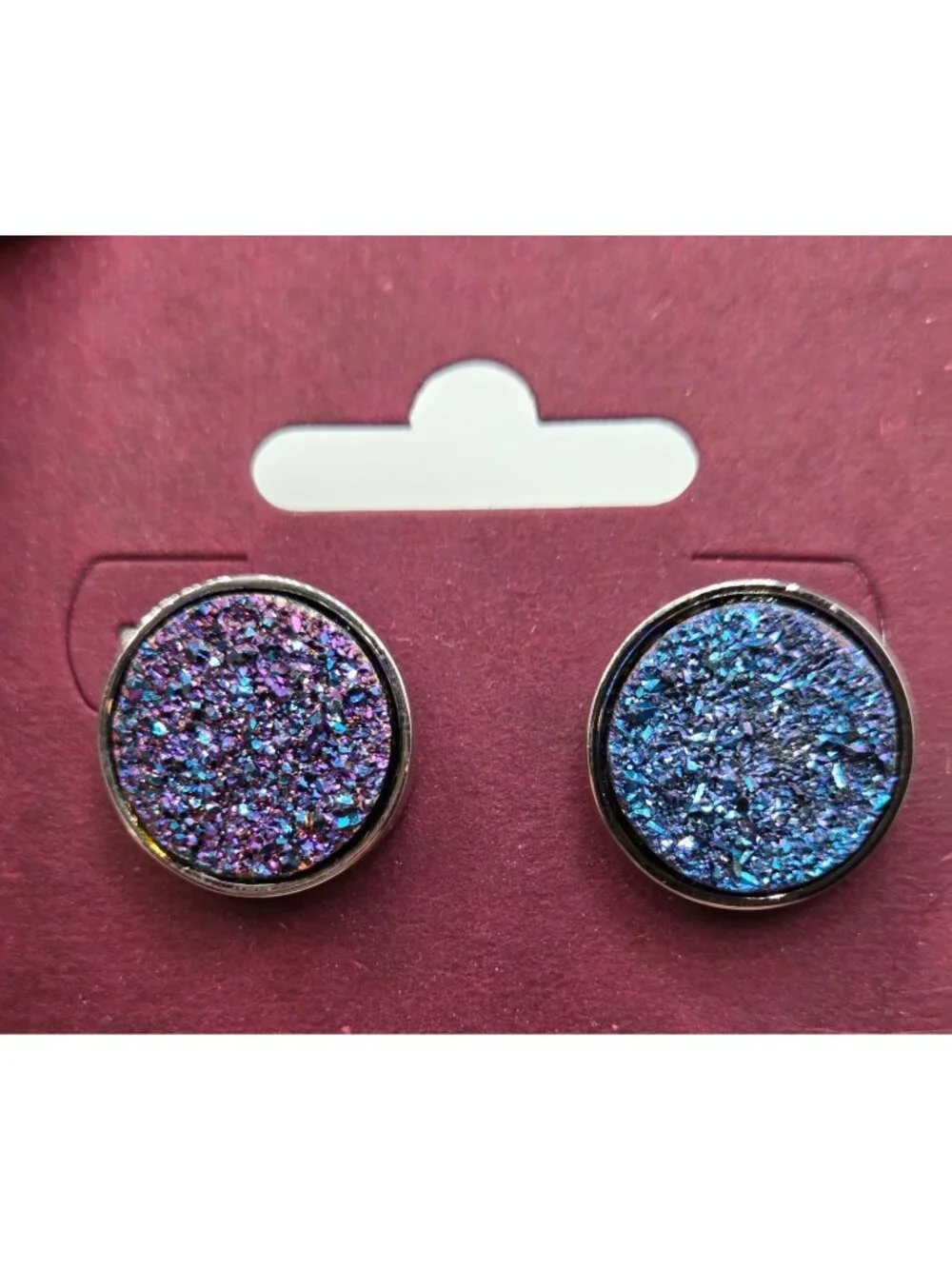 Glittery Round Stud Earrings With Multicolor & Blue Sparkle